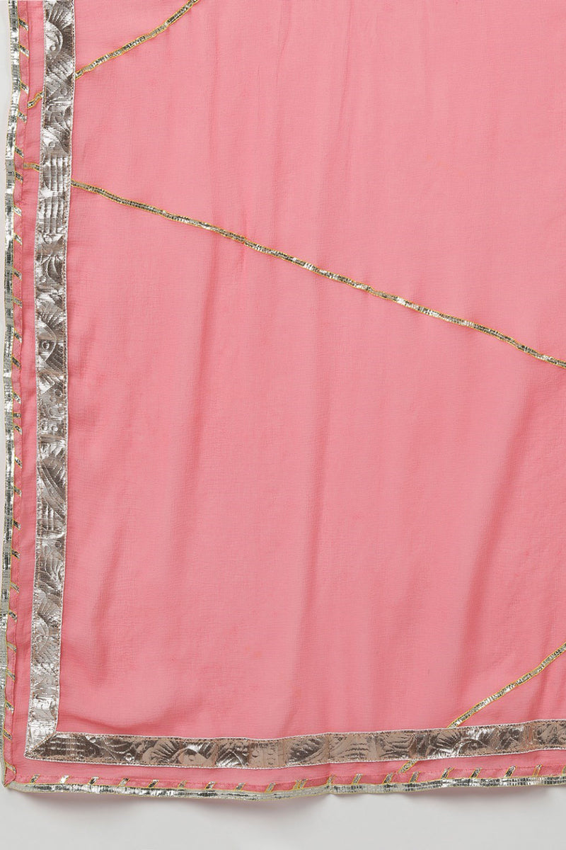 Pink Poly Silk Gotta Patti Anarkali Suit Set PKSKD1291