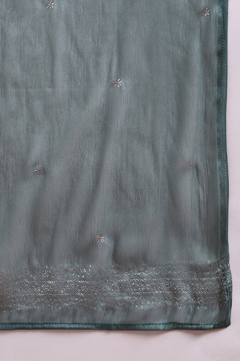 Teal Poly Silk Anarkali Kurta Pant With Dupatta PKSKD1576