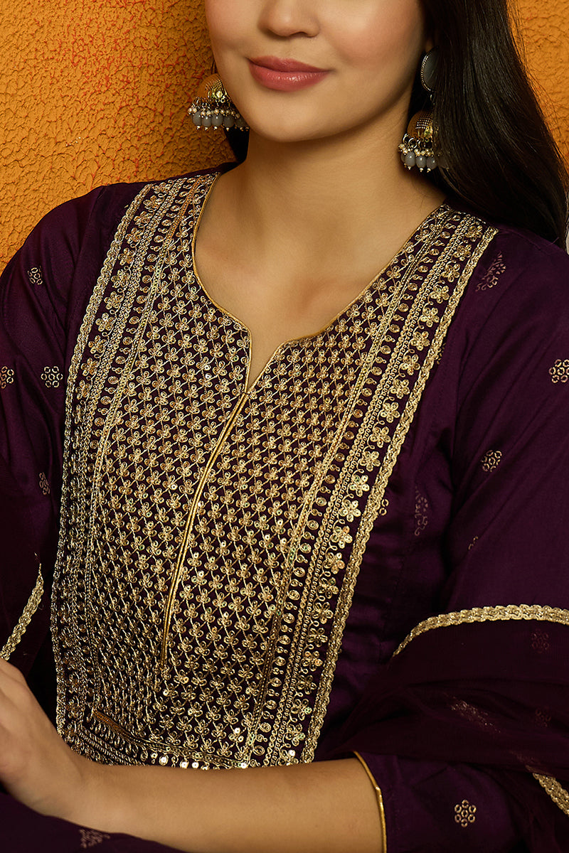 Purple Silk Blend Woven Design Anarkali Suit Set PKSKD1710