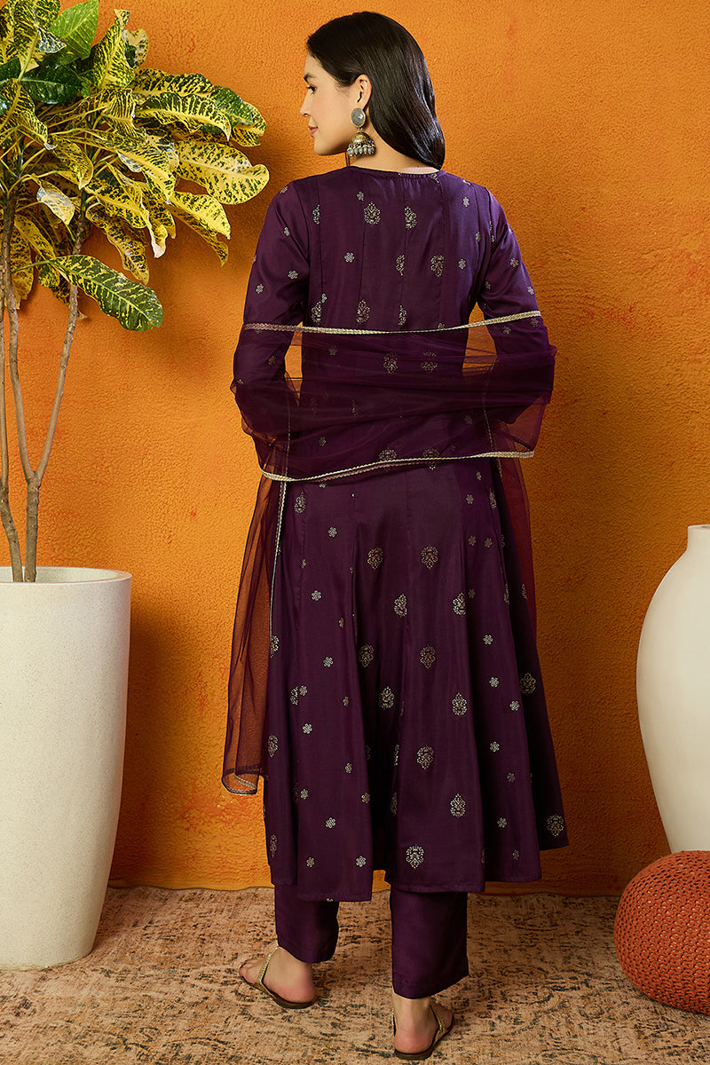 Purple Silk Blend Woven Design Anarkali Suit Set PKSKD1710