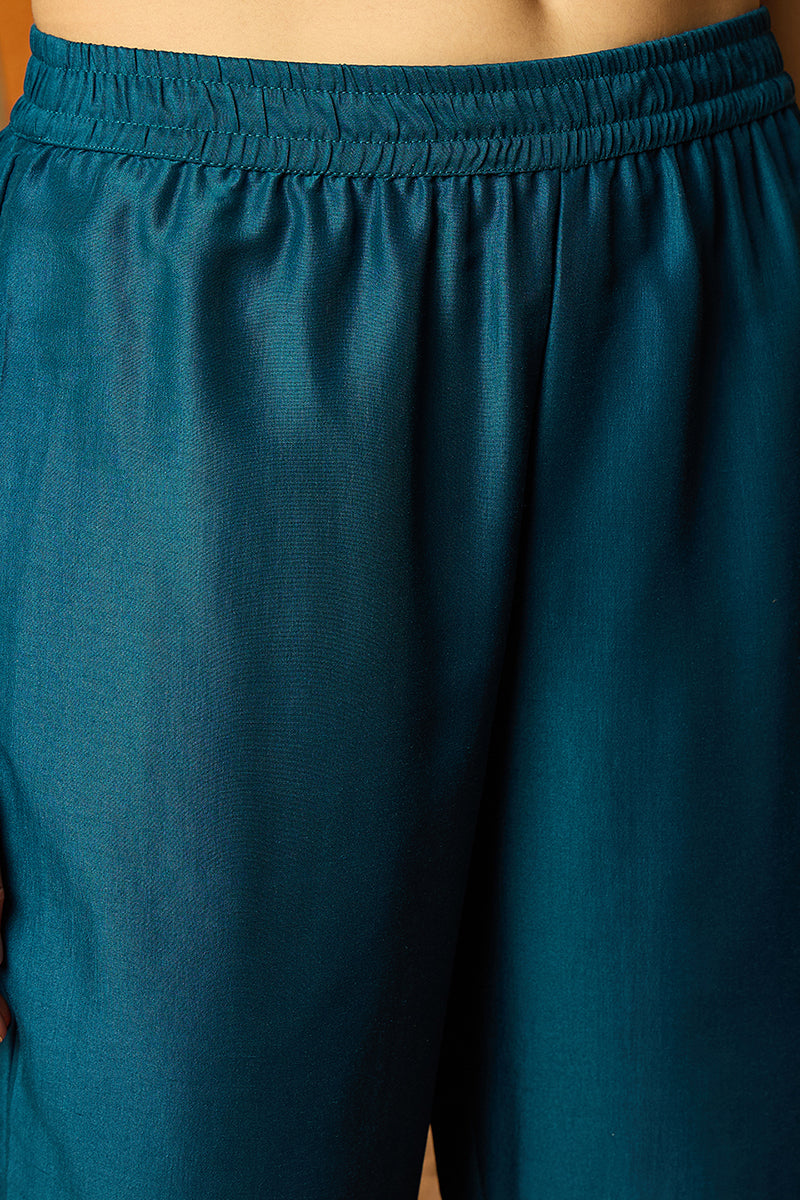 Teal Silk Blend Woven Design Anarkali Suit Set PKSKD1711