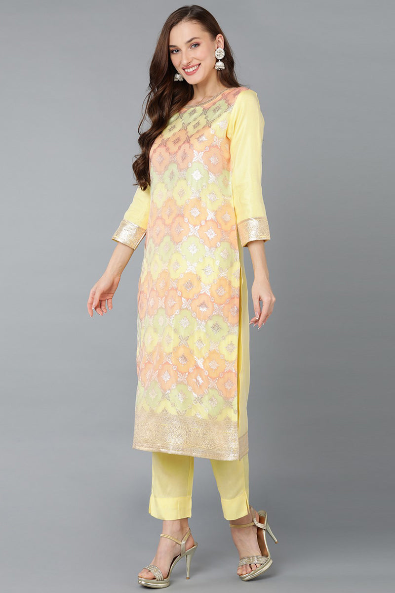 Yellow Poly Chanderi Woven Design Kurta Pant With Dupatta PKSKD1763