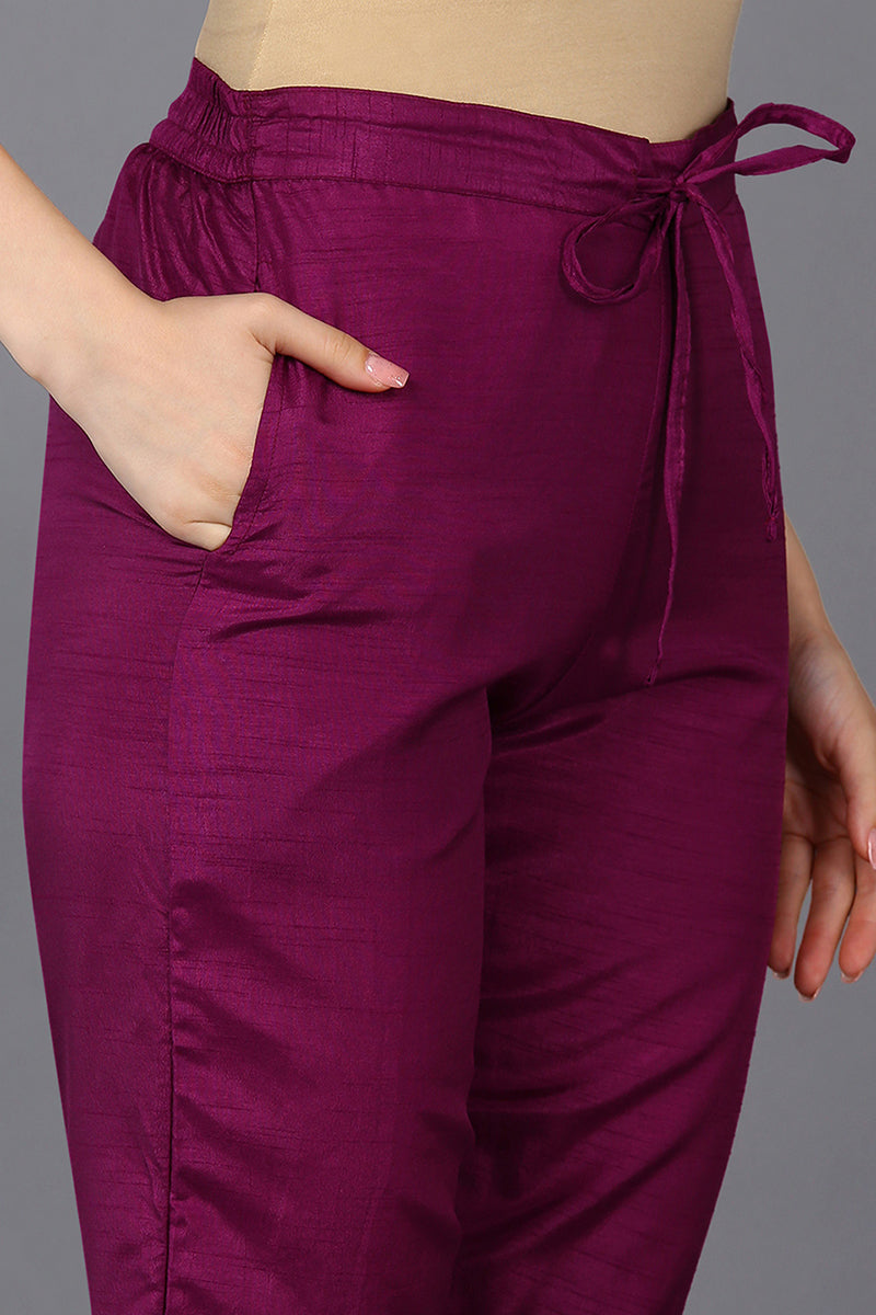 Poly Silk Maroon Embroidered Straight Suit Set PKSKD1779