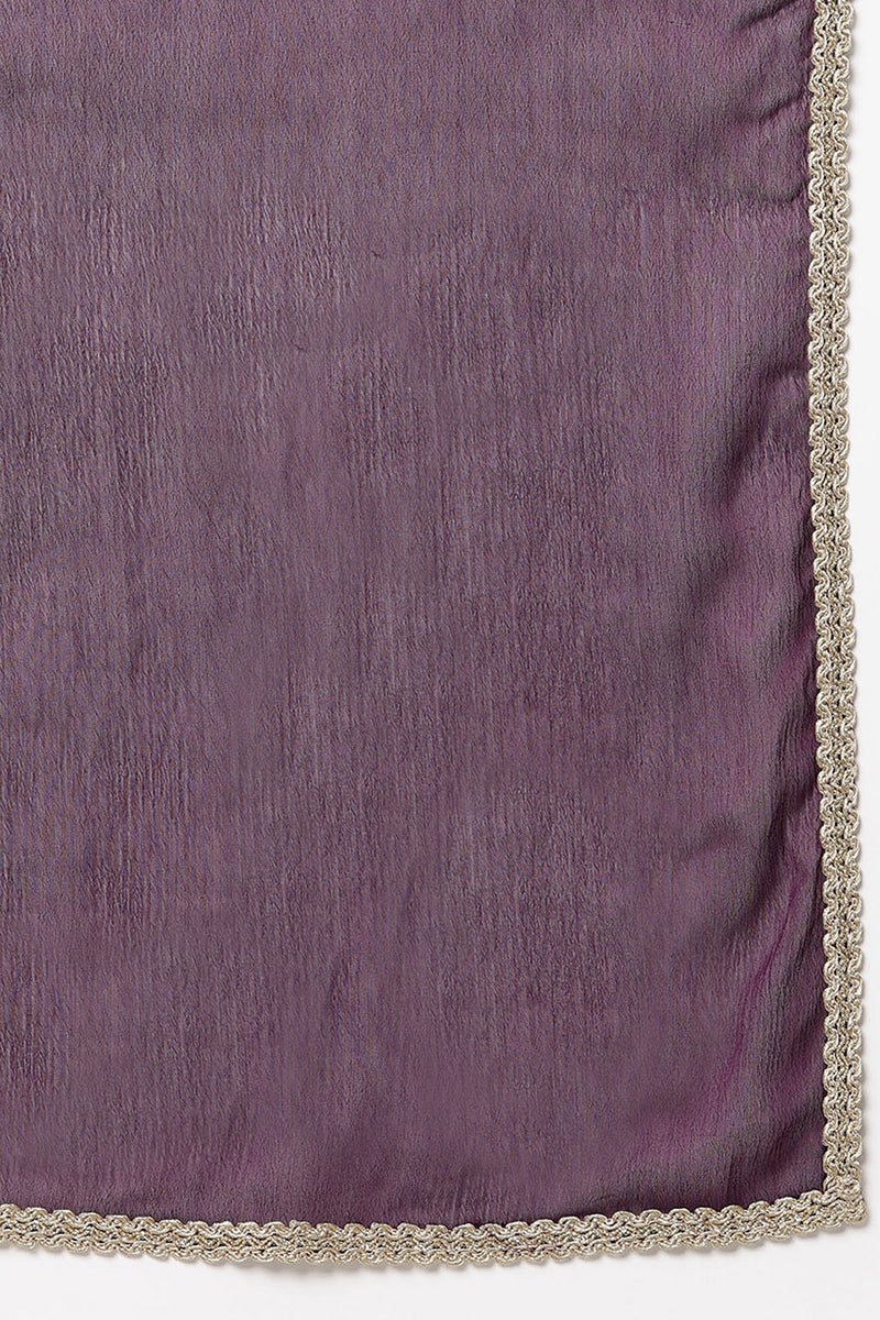 Silk Blend Purple Embroidered Straight Kurta Pant With Dupatta PKSKD1812