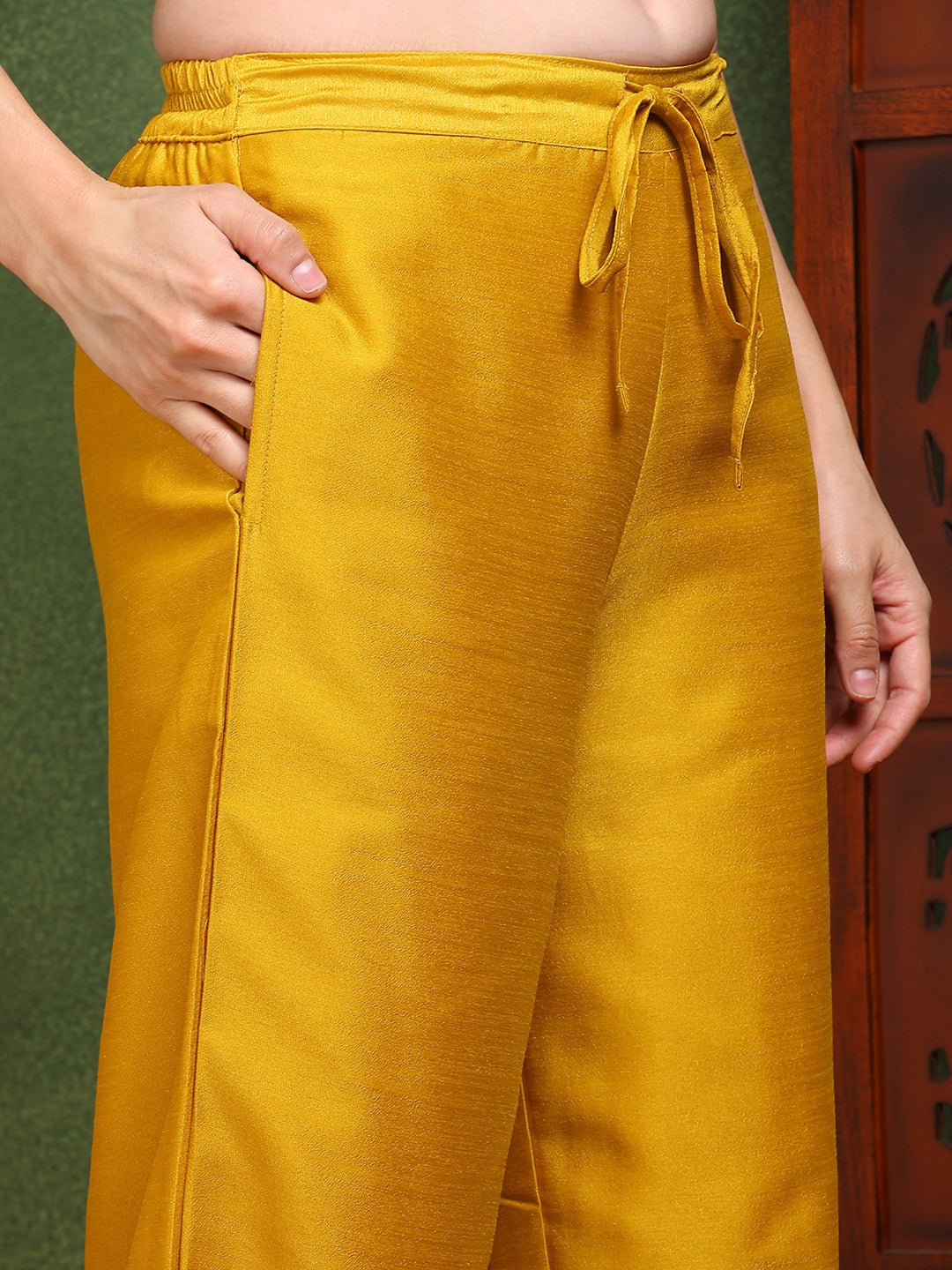 Silk Blend Mustard Embroidered Straight Kurta Pant With Dupatta PKSKD1817