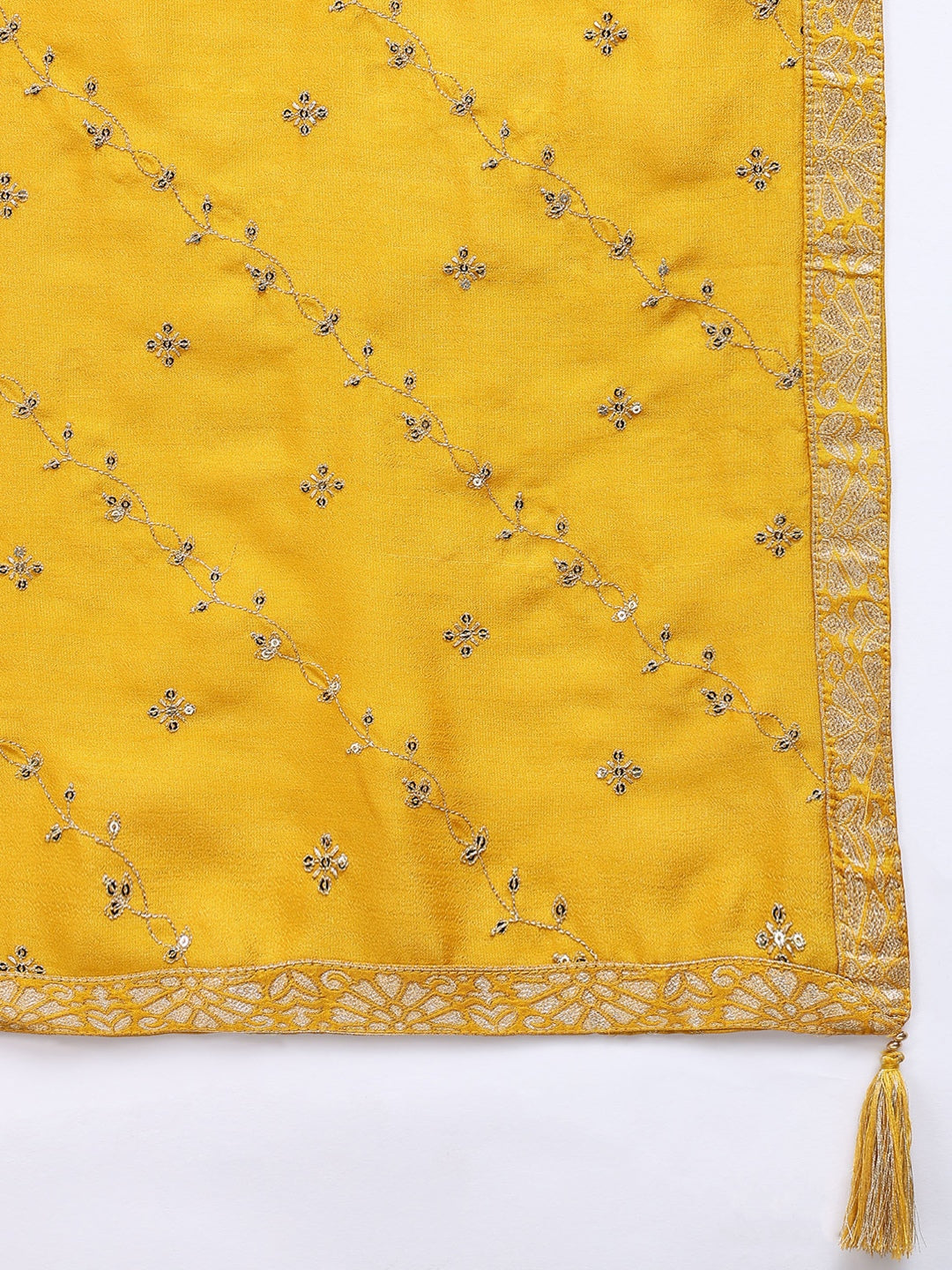 Silk Blend Mustard Embroidered Straight Kurta Pant With Dupatta PKSKD1817
