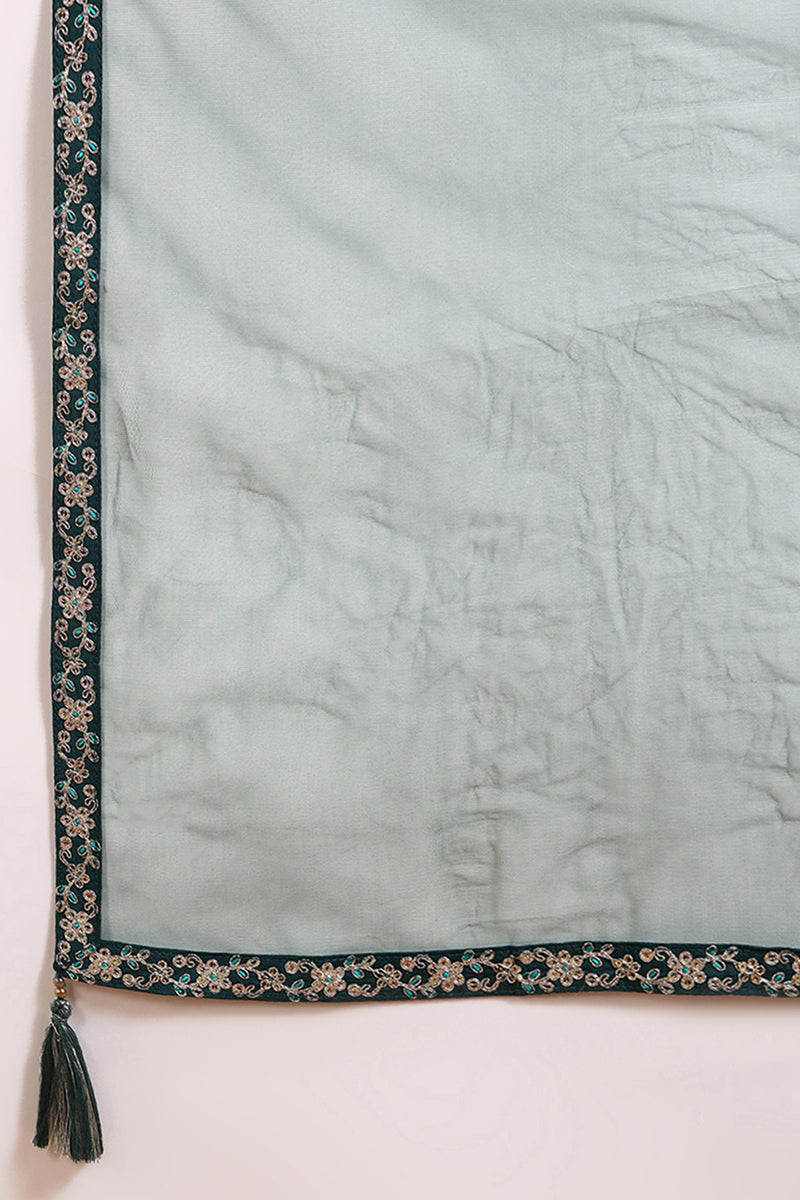 Green Silk Blend Embroidered Kurta Sharara With Dupatta PKSKD1865