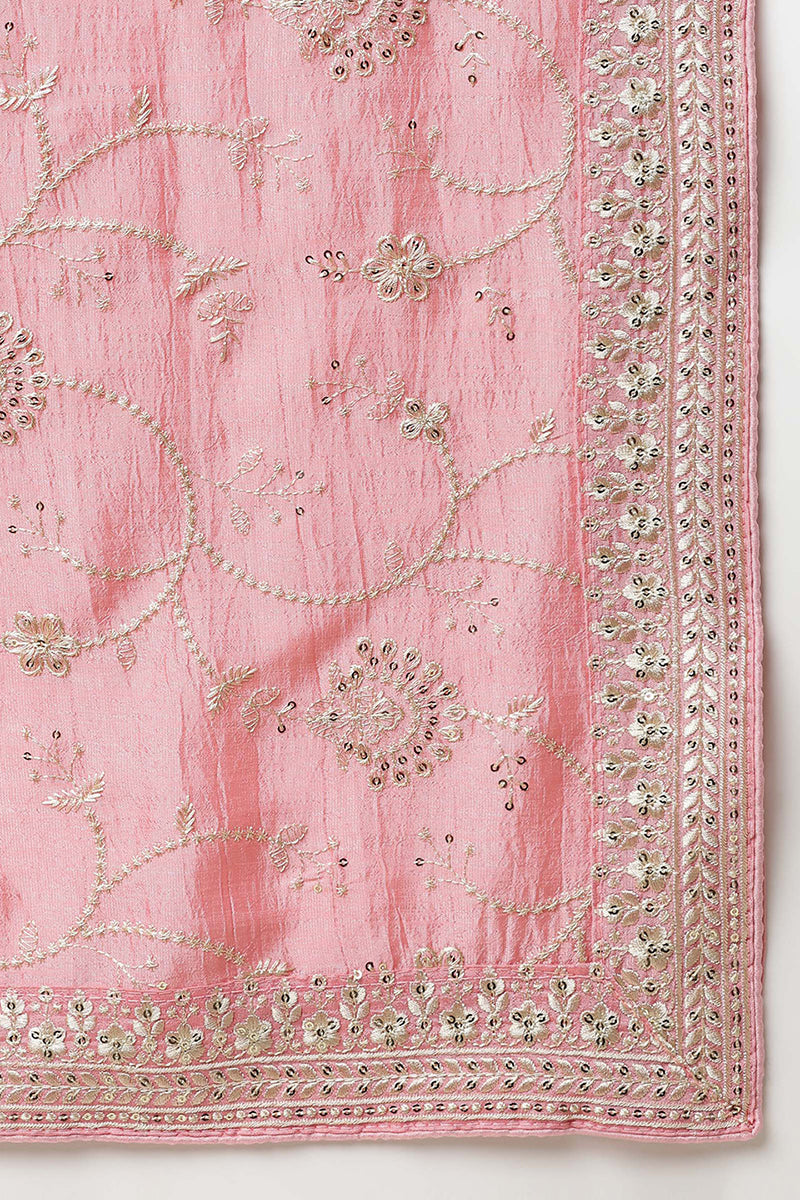 Pink Silk Blend Ethnic Motifs Straight Suit Set PKSKD1895