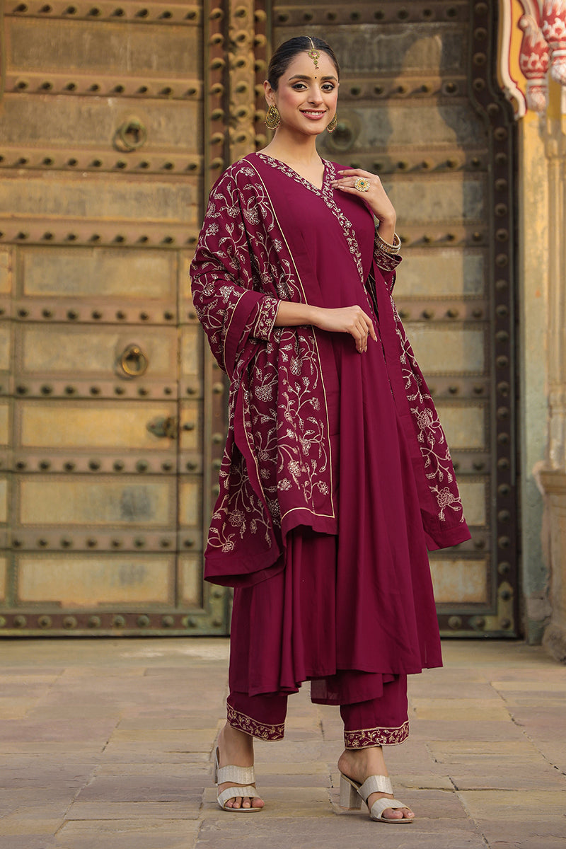 Fuschia Poly Georgette Angrakha Pant With Dupatta PKSKD1911