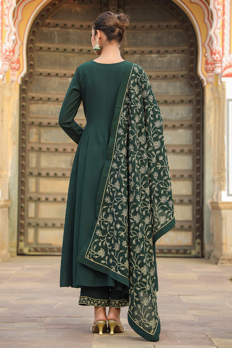 Dark Green Poly Georgette Angrakha Pant With Dupatta PKSKD1912