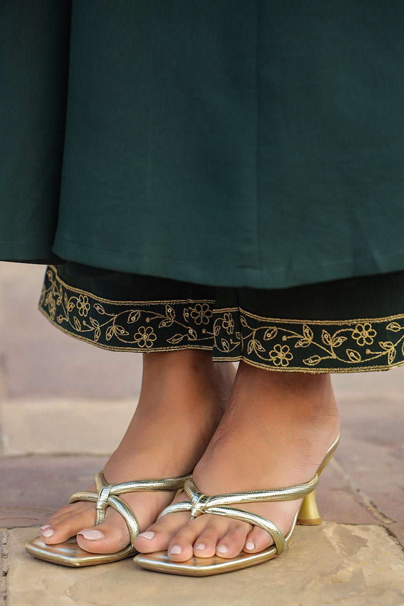 Dark Green Poly Georgette Angrakha Pant With Dupatta PKSKD1912