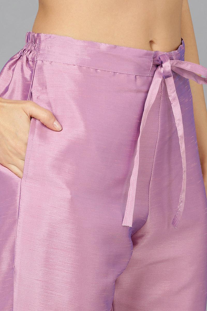 Lavender Silk Blend Straight Kurta Pant With Dupatta PKSKD1920