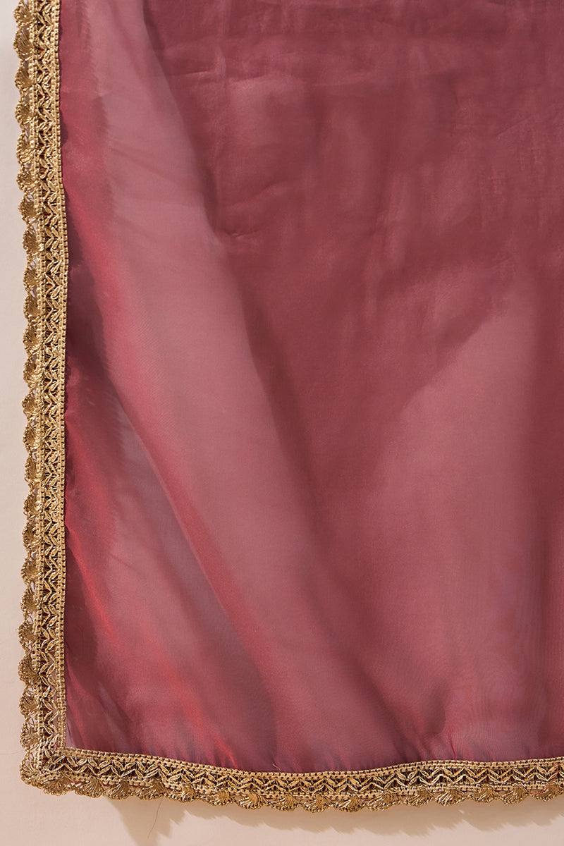 Rust Red Poly Georgette Solid Embroidered Straight Suit Set PKSKD2008