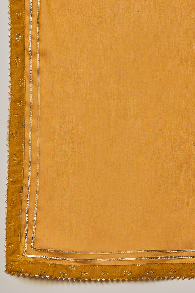 Mustard Yellow Silk Blend Solid Embroidered Anarkali Suit Set PKSKD2022