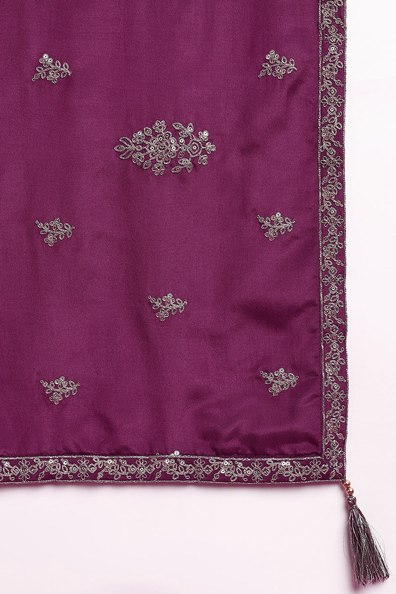 Purple Silk Blend Solid Embroidered Anarkali Suit Set PKSKD2064