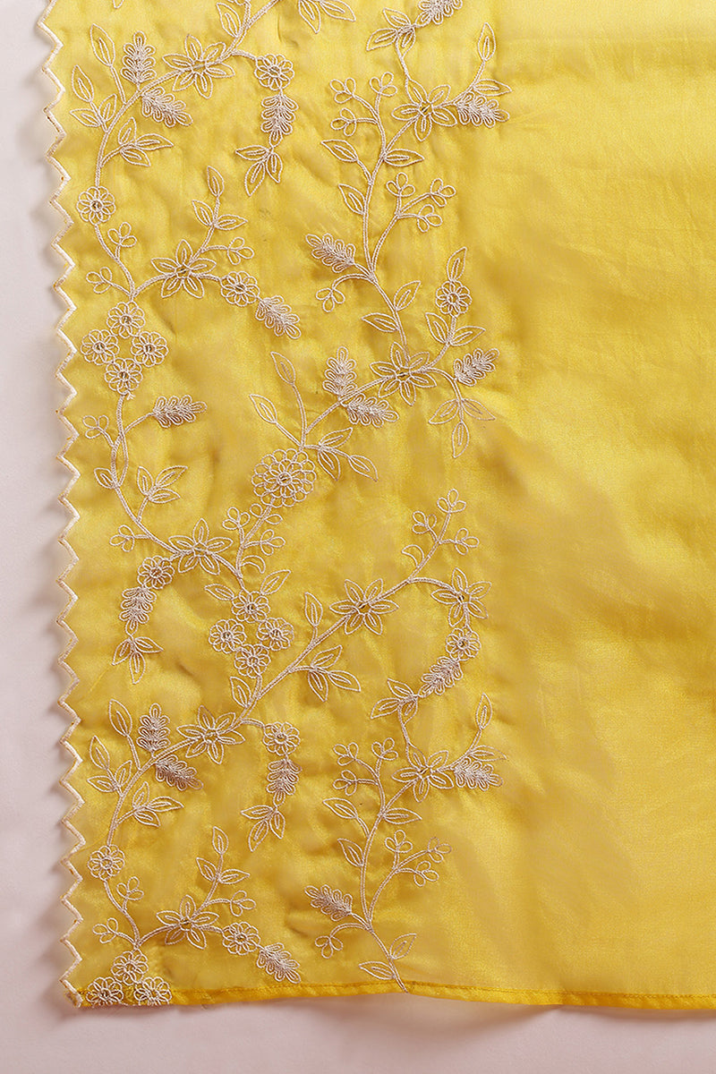 Yellow Silk Blend Solid Embroidered Flared Suit Set PKSKD2118