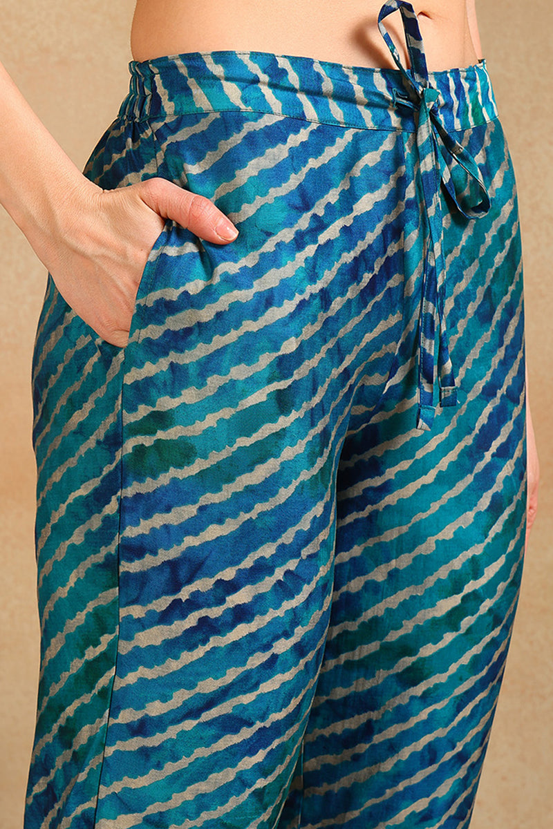 Teal Silk Blend Ethnic Motifs Printed Straight Suit Set PKSKD2200