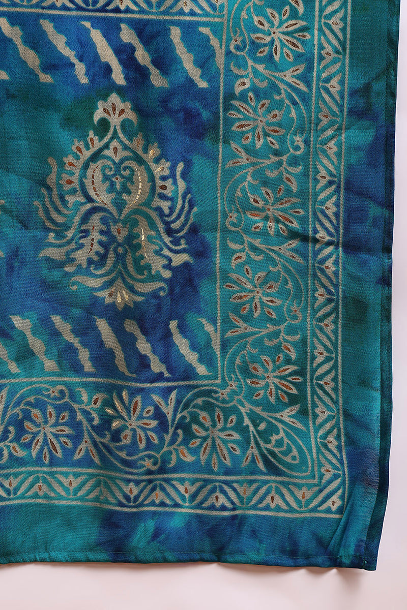 Teal Silk Blend Ethnic Motifs Printed Straight Suit Set PKSKD2200