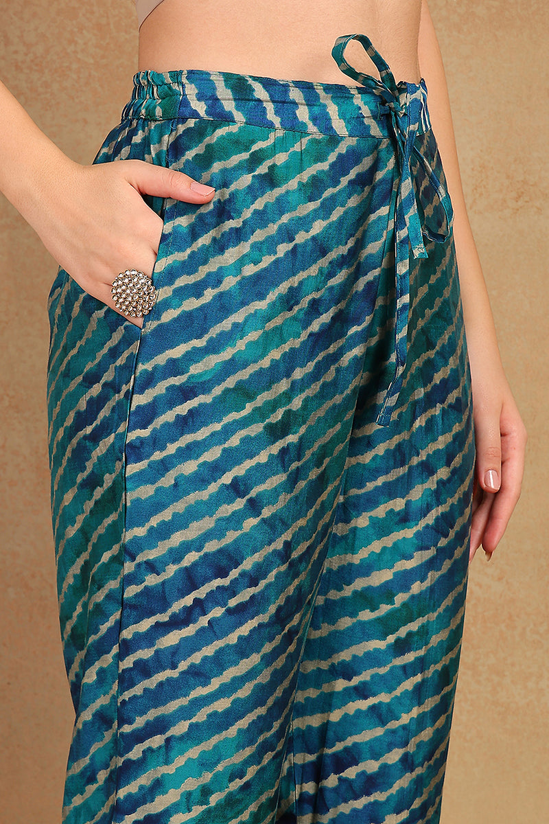 Teal Silk Blend Ethnic Motifs Printed Straight Suit Set PKSKD2203