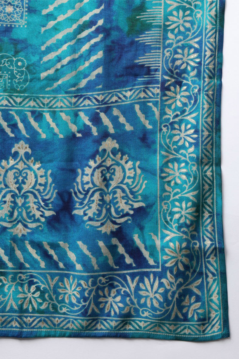 Teal Silk Blend Ethnic Motifs Printed Straight Suit Set PKSKD2203