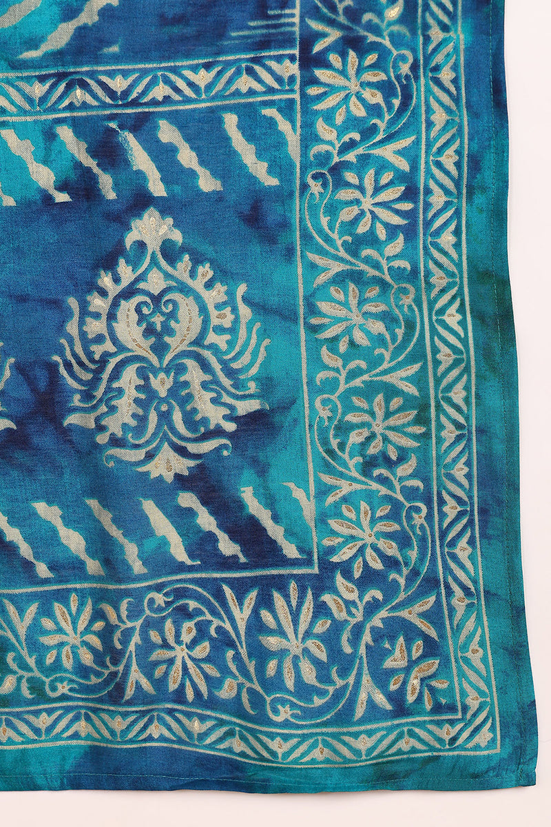 Teal Silk Blend Ethnic Motifs Printed Straight Suit Set PKSKD2203
