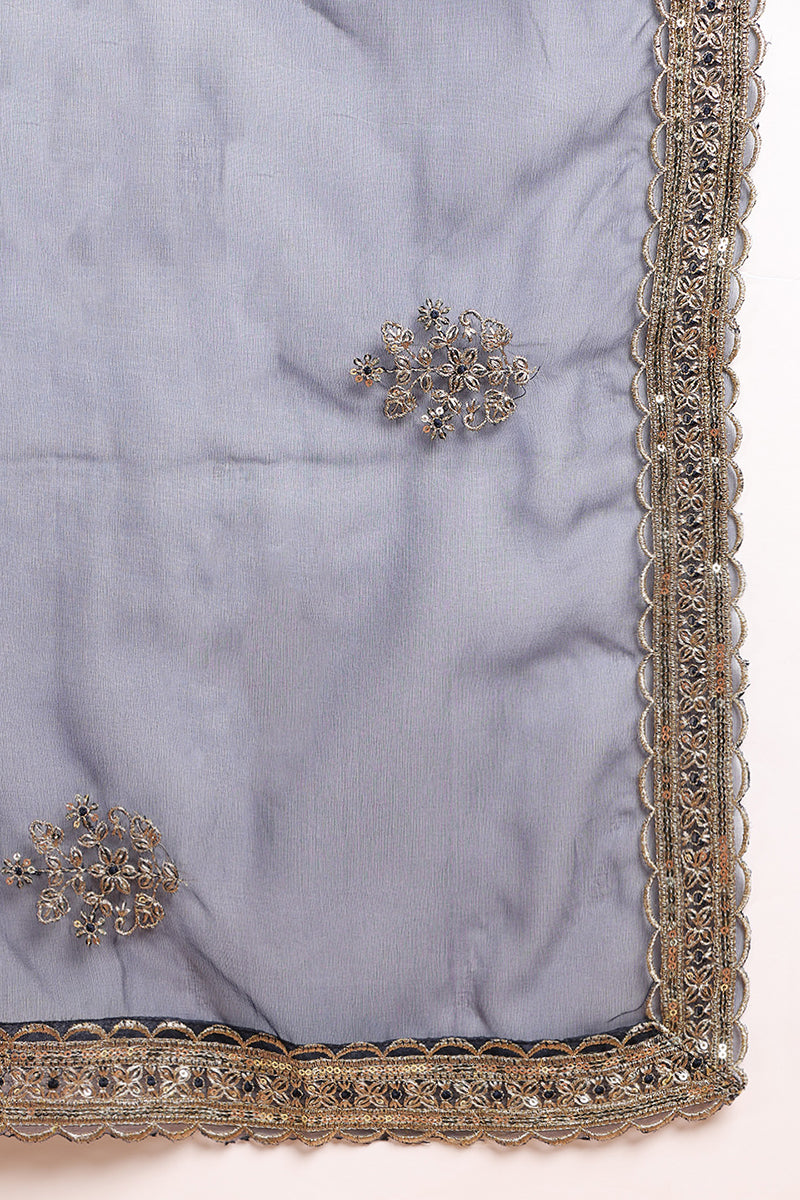 Navy Blue Silk Blend Solid Embroidered Straight Suit Set PKSKD2249