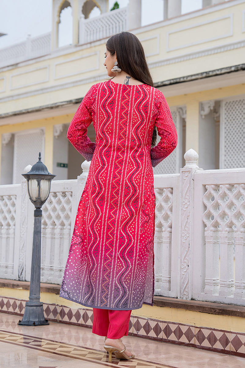 Red Rayon Blend Bandhani Printed Straight Trouser Bottom Suit Set PKSKD2484