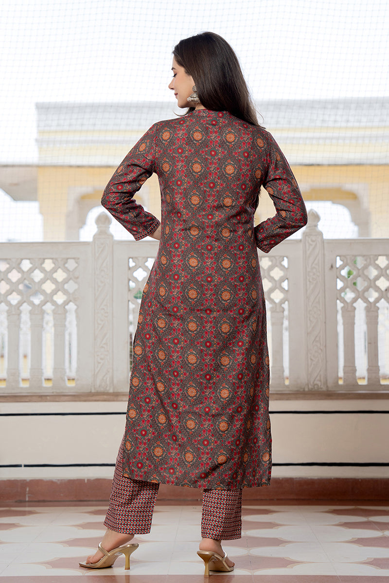 Green Rayon Blend Floral Printed Straight Trouser Bottom Suit Set PKSKD2569GRN