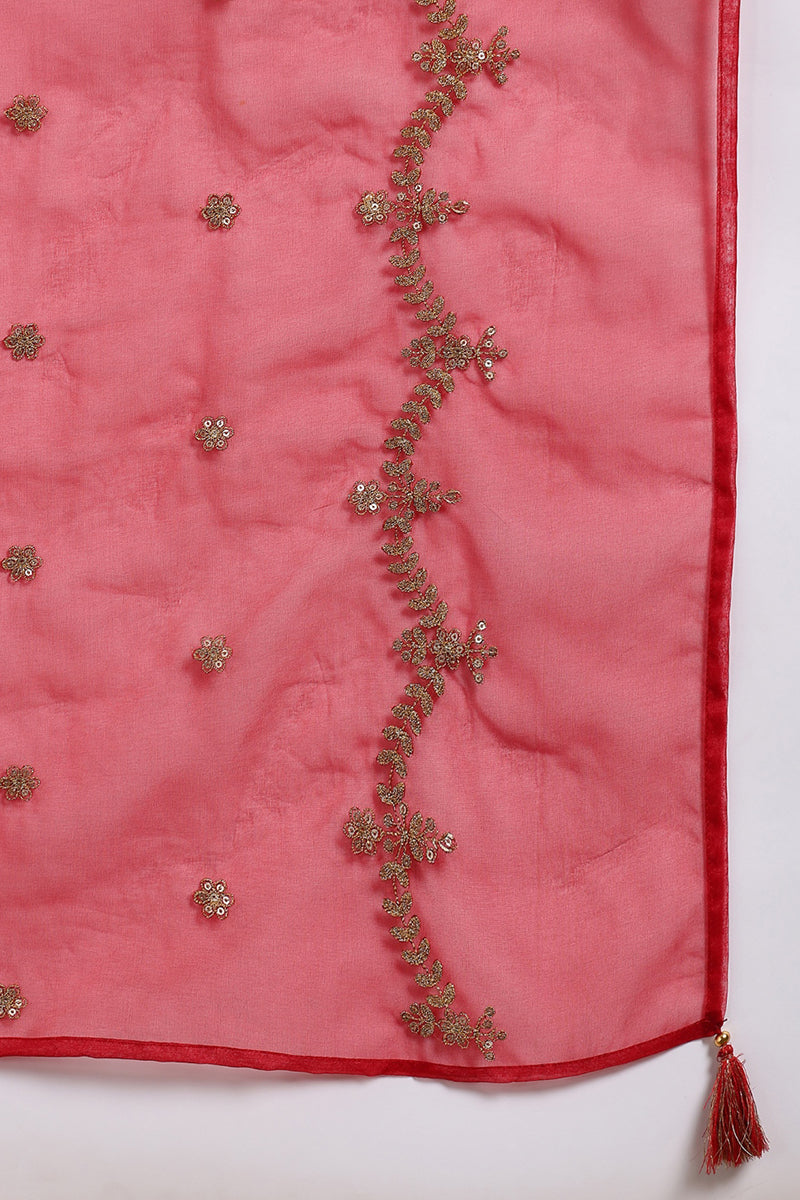Maroon Silk Blend Solid Embroidered Straight Palazzo Suit Set PKSKD2727