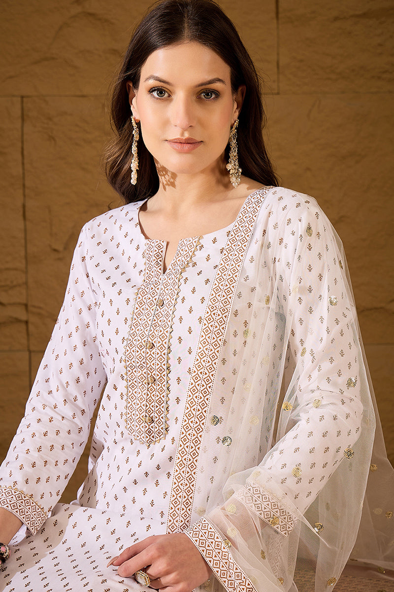 White Viscose Rayon Ethnic Motifs Printed Straight Suit Set PKSKD2775