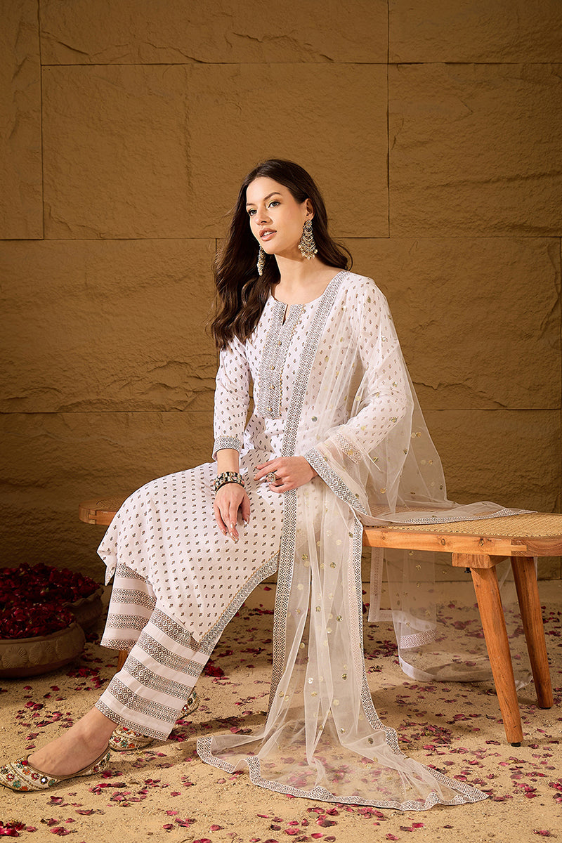 White Viscose Rayon Ethnic Motifs Printed Straight Suit Set PKSKD2775