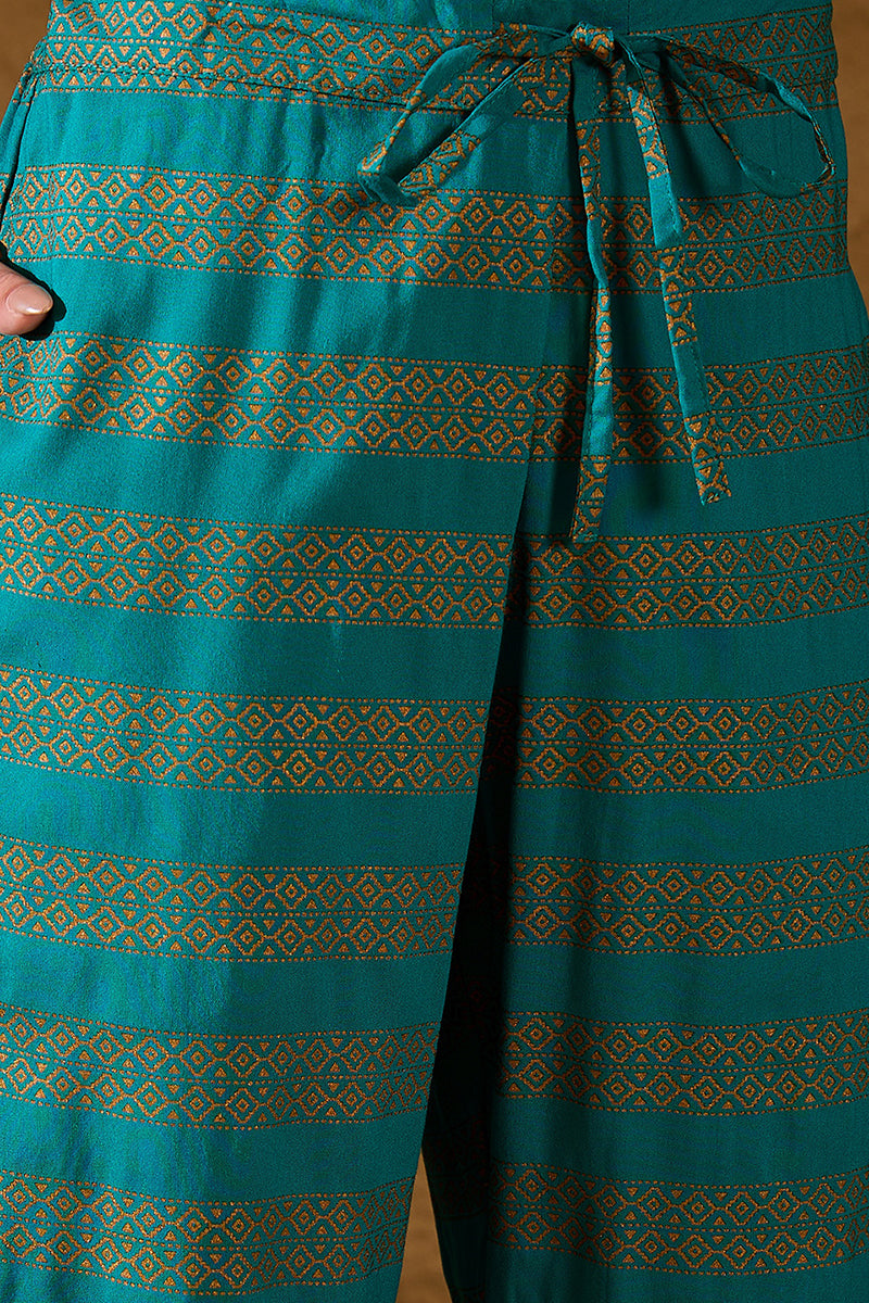 Teal Viscose Rayon Ethnic Motifs Printed Straight Suit Set PKSKD2779