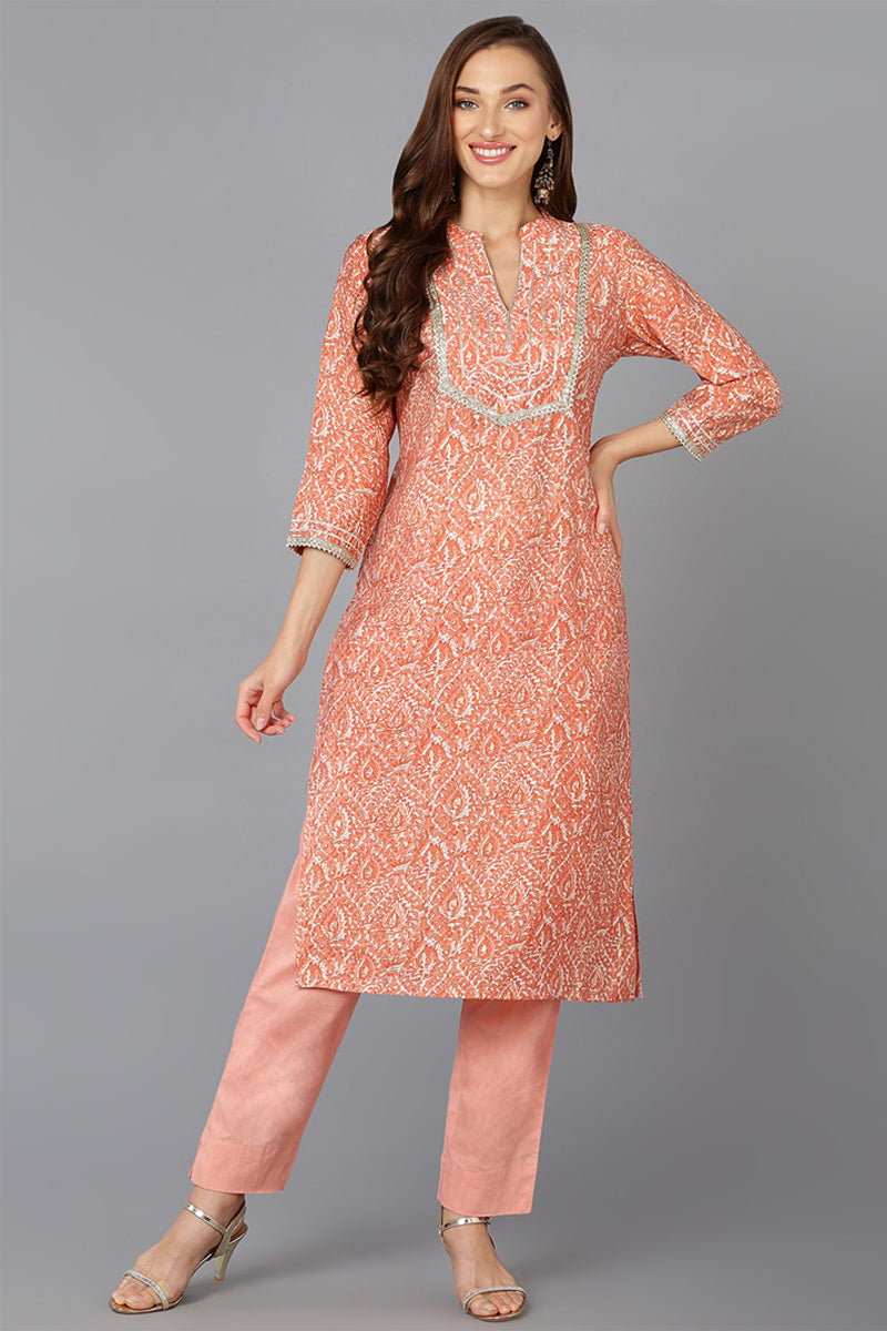 Peach Chanderi Silk Abstract Straight Kurta VCK8887