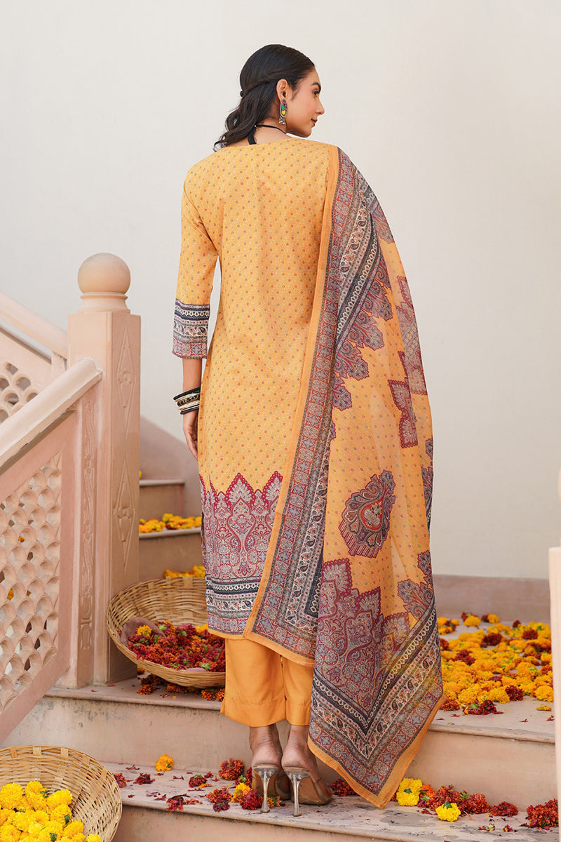 Yellow Rayon Blend Ethnic Motifs Printed Straight Kurta Trouser With Dupatta SKSKD3052