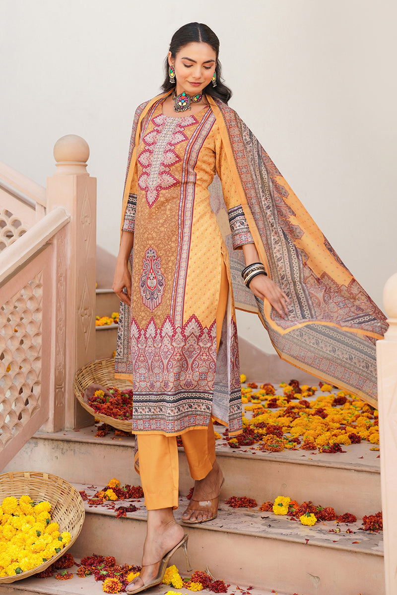 Yellow Rayon Blend Ethnic Motifs Printed Straight Kurta Trouser With Dupatta SKSKD3052