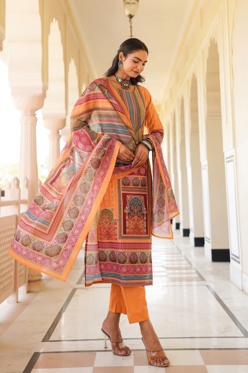 Yellow Rayon Blend Ethnic Motifs Printed Straight Kurta Trouser With Dupatta SKSKD3061