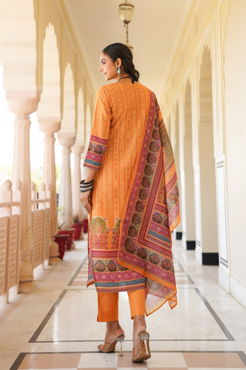 Yellow Rayon Blend Ethnic Motifs Printed Straight Kurta Trouser With Dupatta SKSKD3061