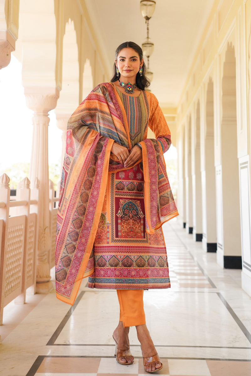 Yellow Rayon Blend Ethnic Motifs Printed Straight Kurta Trouser With Dupatta SKSKD3061