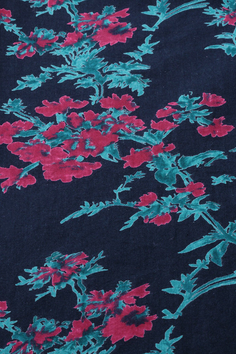 Women Navy Blue and Pink floral Printed Blue Rayon Blend Fabric Kurti VCK1066