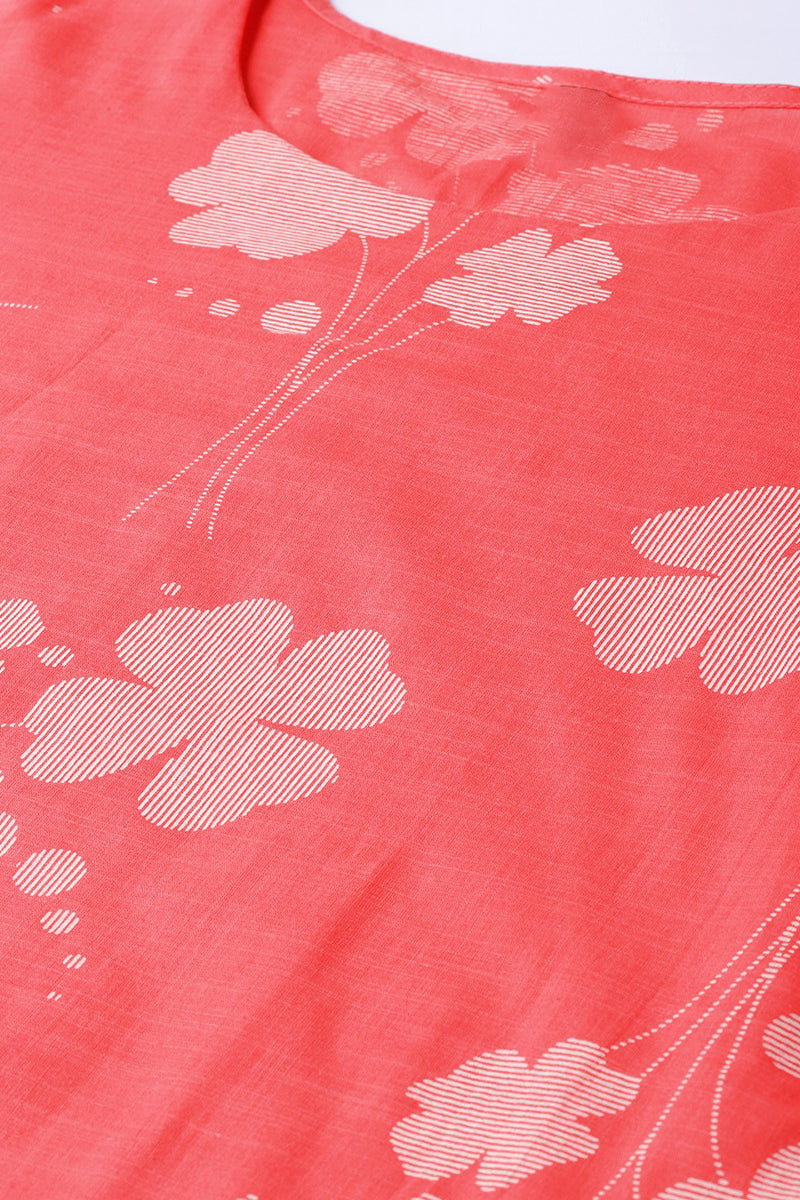 Printed Pink Cotton Fabric Kurti VCK1254