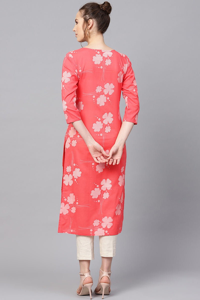 Printed Pink Cotton Fabric Kurti VCK1254