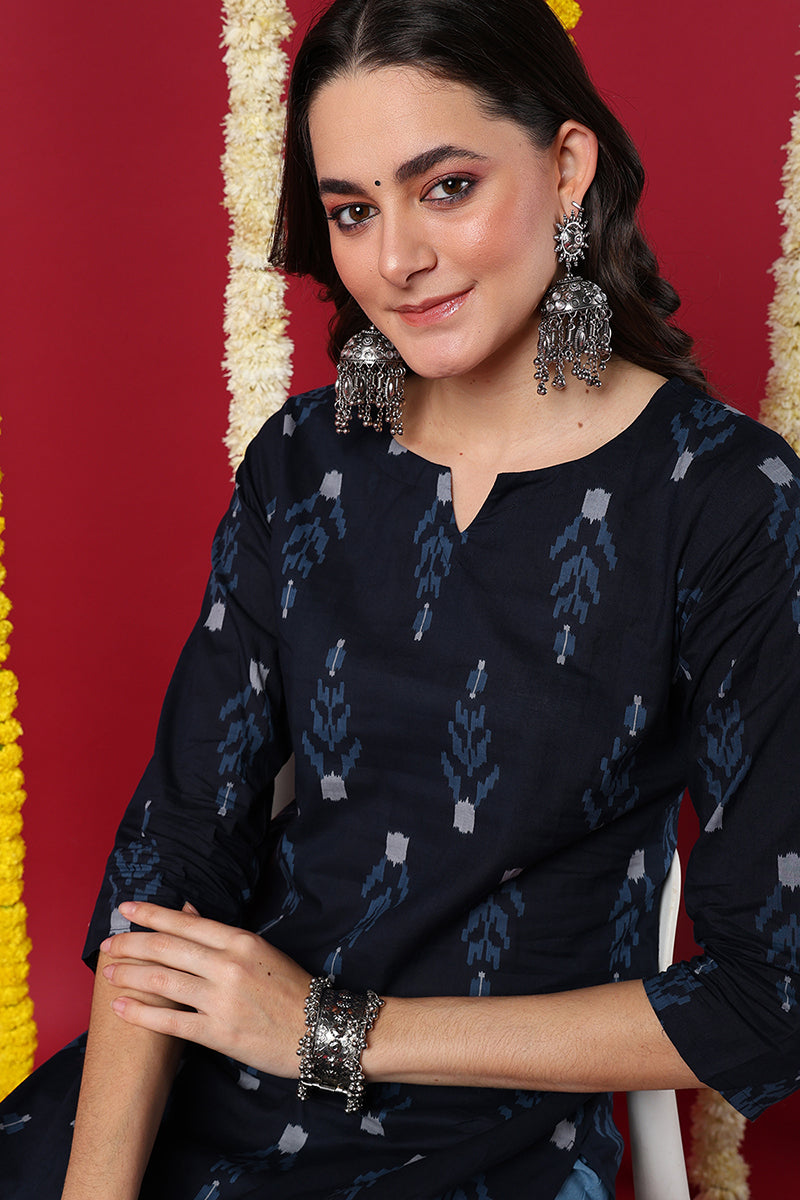 Fancy Occasion Wear Navy Blue Color Printed Cotton Kurti VCK1288