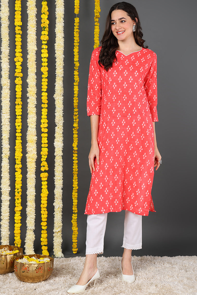 Women Cotton Simple Function Wear Pink Kurti VCK1423