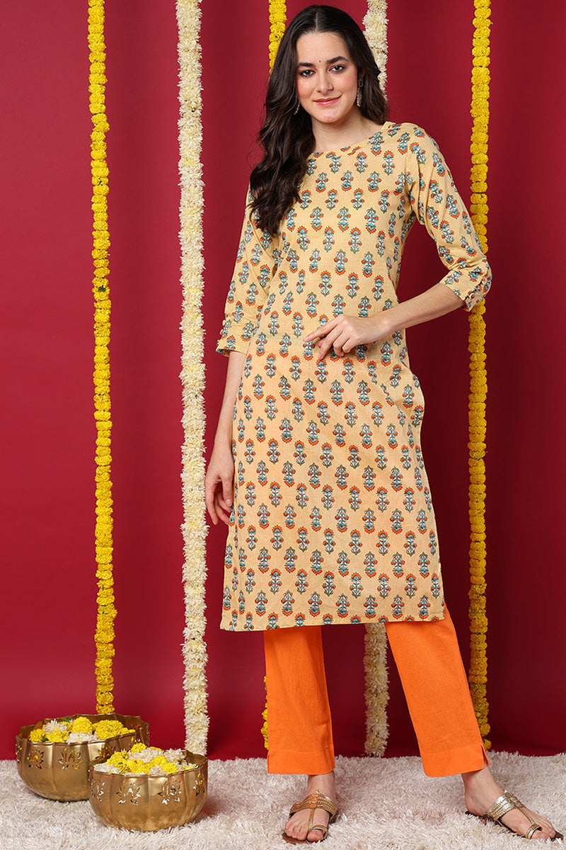 Women Cream Printed Daily Wear Kurti VCK1572