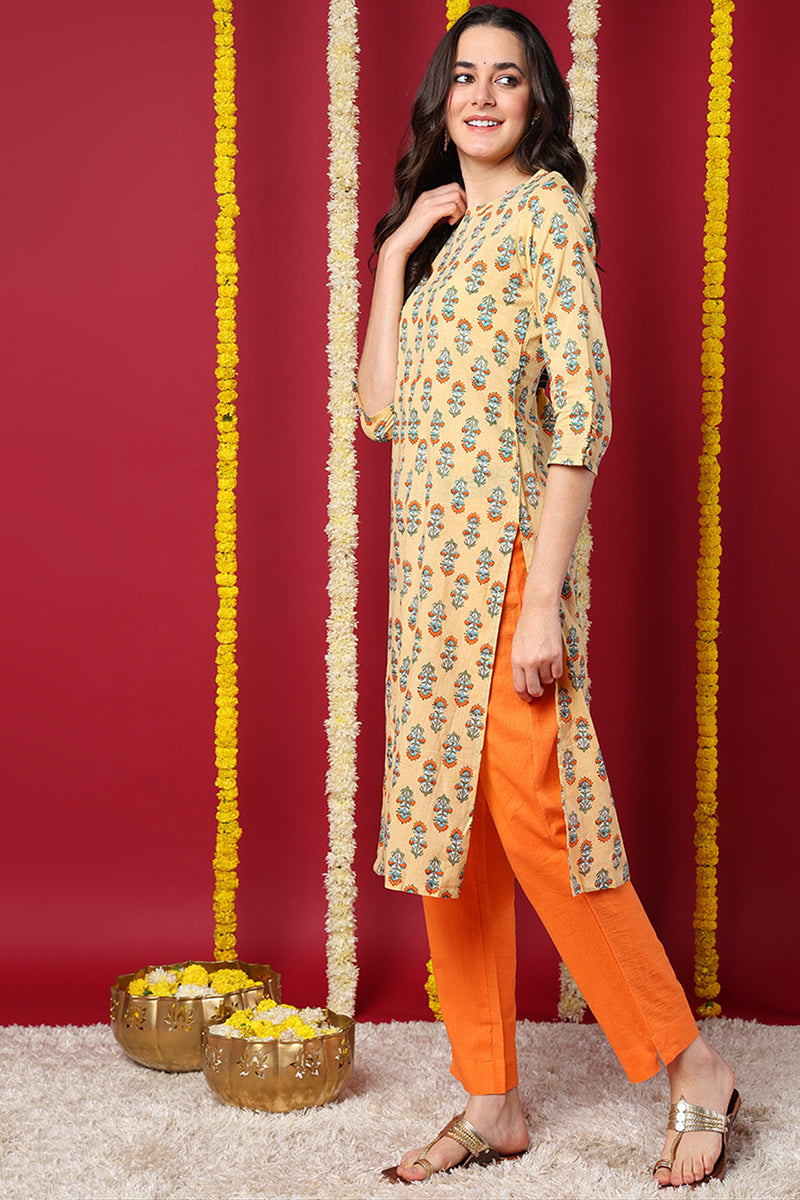 Women Cream Printed Daily Wear Kurti VCK1572