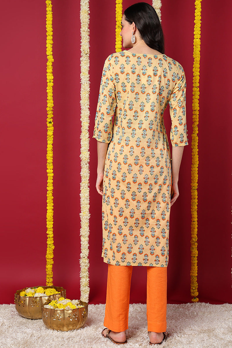 Women Cream Printed Daily Wear Kurti VCK1572