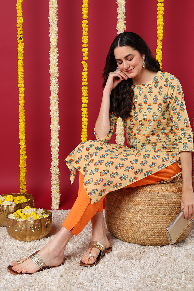 Women Cream Printed Daily Wear Kurti VCK1572