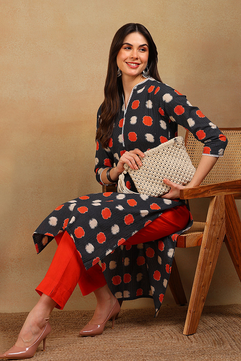 Women Charcoal Grey Printed Straight Kurta VCK1705E