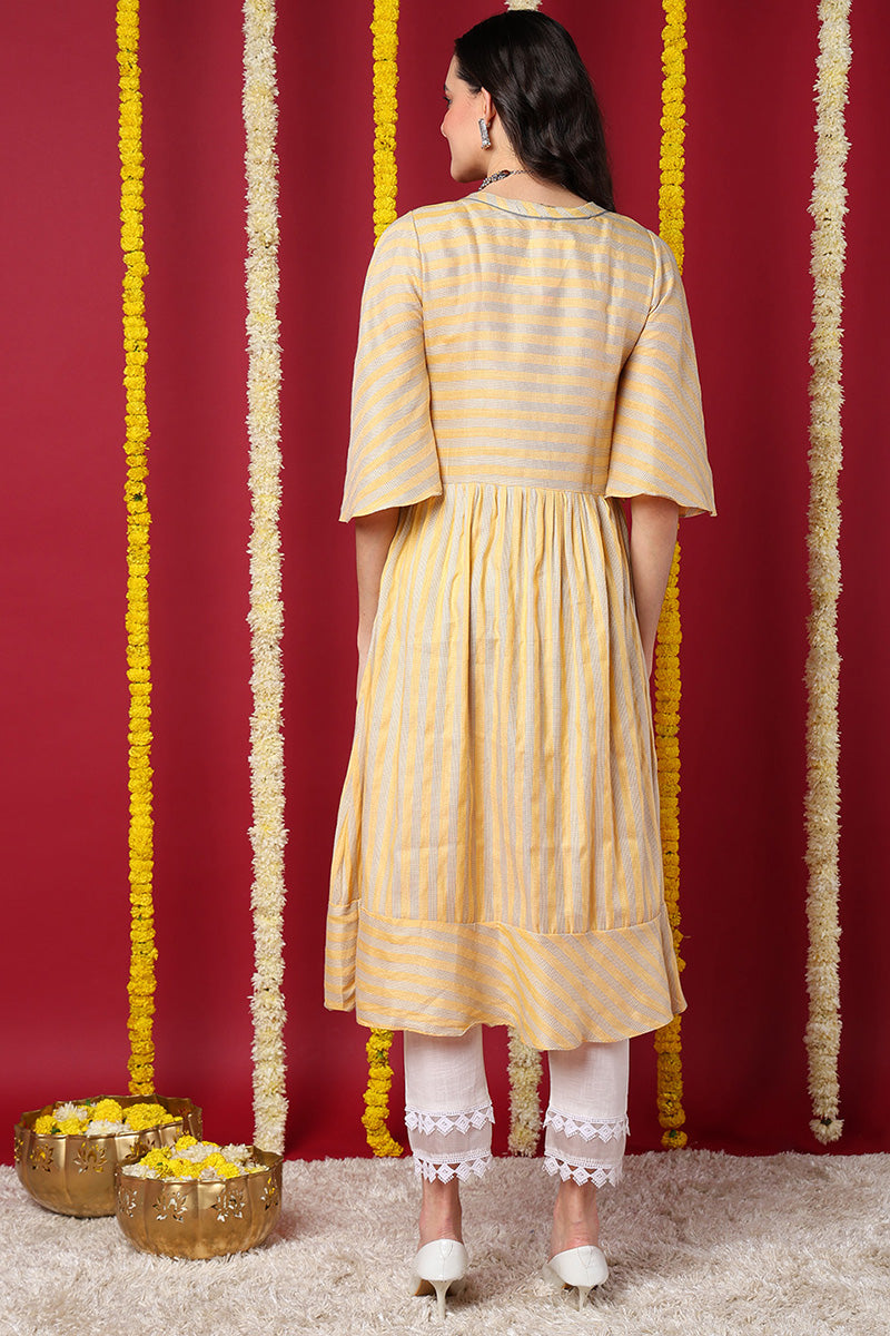 Yellow Striped A Line Kurta VCK8126
