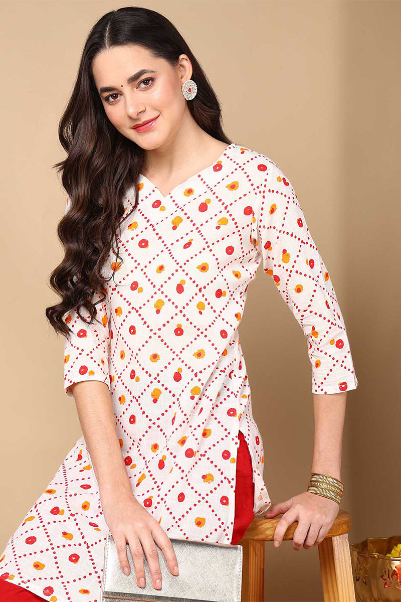 White Cotton A-Line Kurta VCK8454